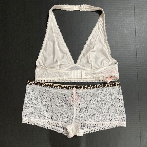 Victorias Secret set lace halter bralette & shortie Boyshort panty white - Picture 3 of 7